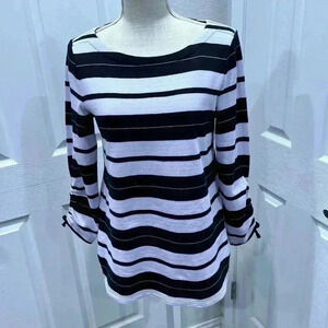 NWT TALBOTS Stripped lavender and black with pull tie detailing on sleeve